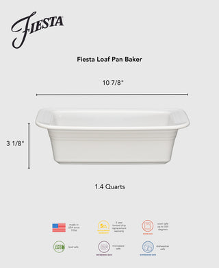 Fiesta 10 3/4 Inch x 5 3/4 Inch Loaf Pan Baker 1.4 Quarts - bakeware Made in America by The Fiesta Tableware Company