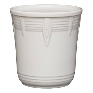 The Retired Fiesta 7 Inch Chevron Utensil Crock by Fiesta features a white ceramic finish with embossed chevron patterns, making it a stylish and practical utensil holder for your kitchen.