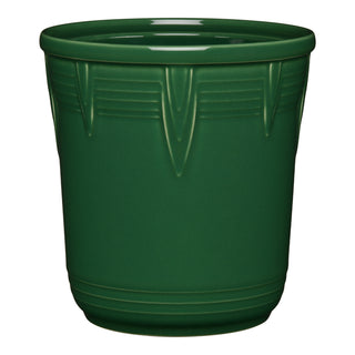 The Retired Fiesta 7 Inch Chevron Utensil Crock in jade features a glossy finish with vertical and horizontal line patterns, making it a stylish ceramic flower pot or utensil holder for your kitchen.