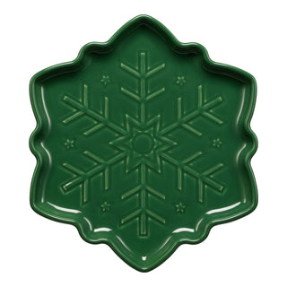 Fiesta Snowflake Shaped Plate 9 Inch in Jade features embossed lines and star accents forming a snowflake pattern at the center. Perfect as a serving platter and dishwasher safe for easy cleaning.