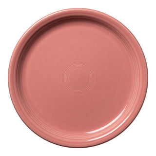 The Fiesta Bistro Coupe 9 Inch Luncheon Plate in peony features a glossy finish and subtle concentric circle patterns, made in the USA.